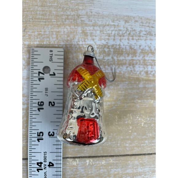 Vintage Blown Glass Red And Gold WINDMILL Embossed Christmas Ornament - Picture 4 of 6